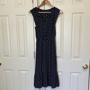 J. Crew Navy and White Patterned Midi Dress
